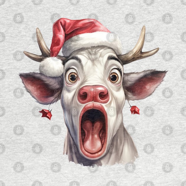 Funny Christmas Cow Face by Chromatic Fusion Studio